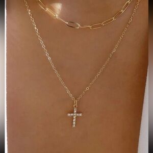 Fashion Cross Charm Layered Necklace